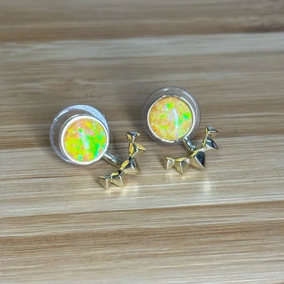 Kendra Scott Gold and Yellow Convertible Stud Earrings - Picture 4 of 4